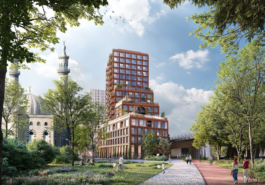 Leefomgeving met woningen, voorzieningen en buitenruimte in het Colosseumplot-project