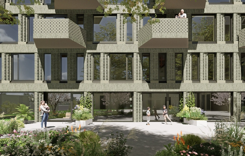 Groene gevels en daktuinen bij het Colosseumplot in Rotterdam